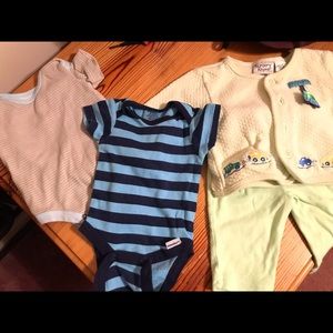 2 onsies and an outfit